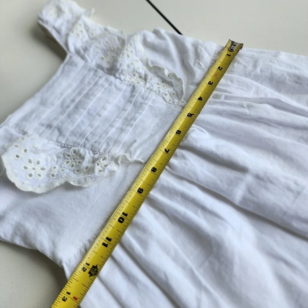 Gymboree Girls 6 White Sleeveless Sundress Eyelet Flutter Prairie Linen Cotton
